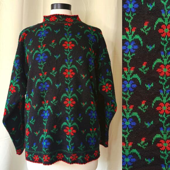 VTG 80s Justin Allen Xtra Floral Knit Sweater - Picture 2 of 7
